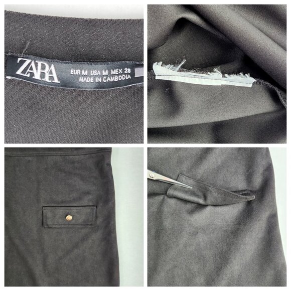 Zara Women's T Shirt Dress with Faux Pockets and Gold Buttons Size M Black - Picture 3 of 6